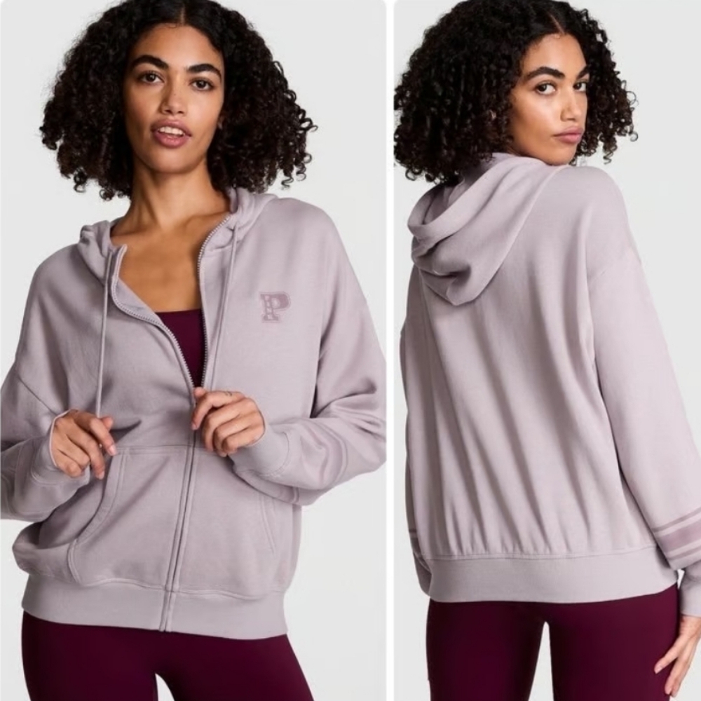 PINK Victoria's Secret Violet Ashes Full Zip Hooded Ivy Fleece Jacket XS